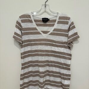 Pendleton Tan and White Striped V-Neck Pocket Tee